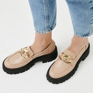 Gold Trim Platform Leather Loafer